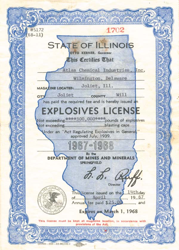 State of Illinois Explosives License
